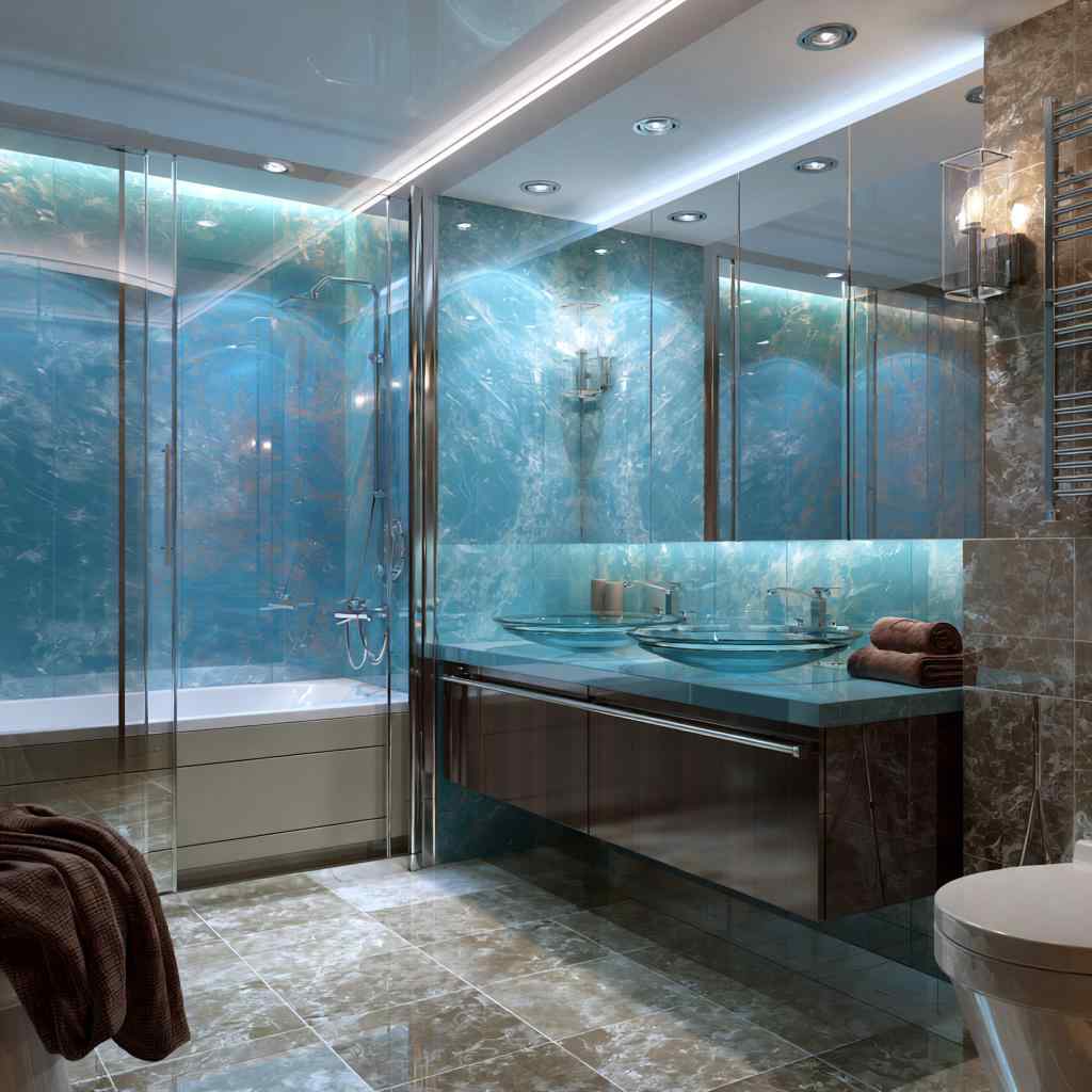  Stone effect bathroom wall panelling with glossy finish