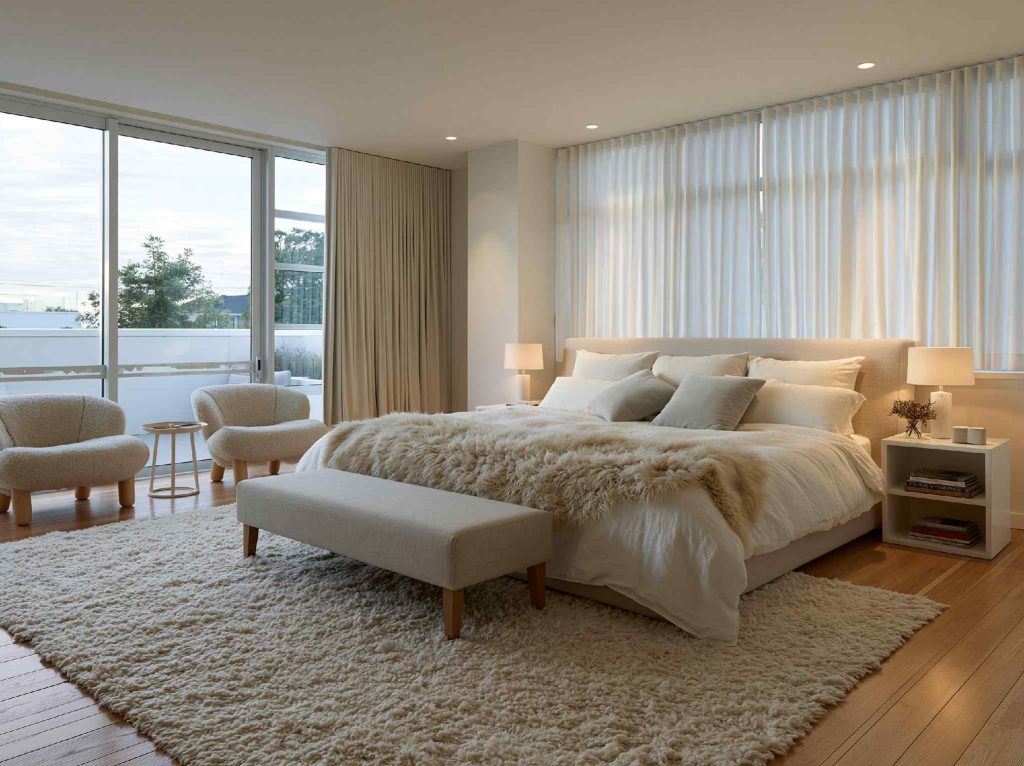 Japandi relaxing bedroom style with natural materials