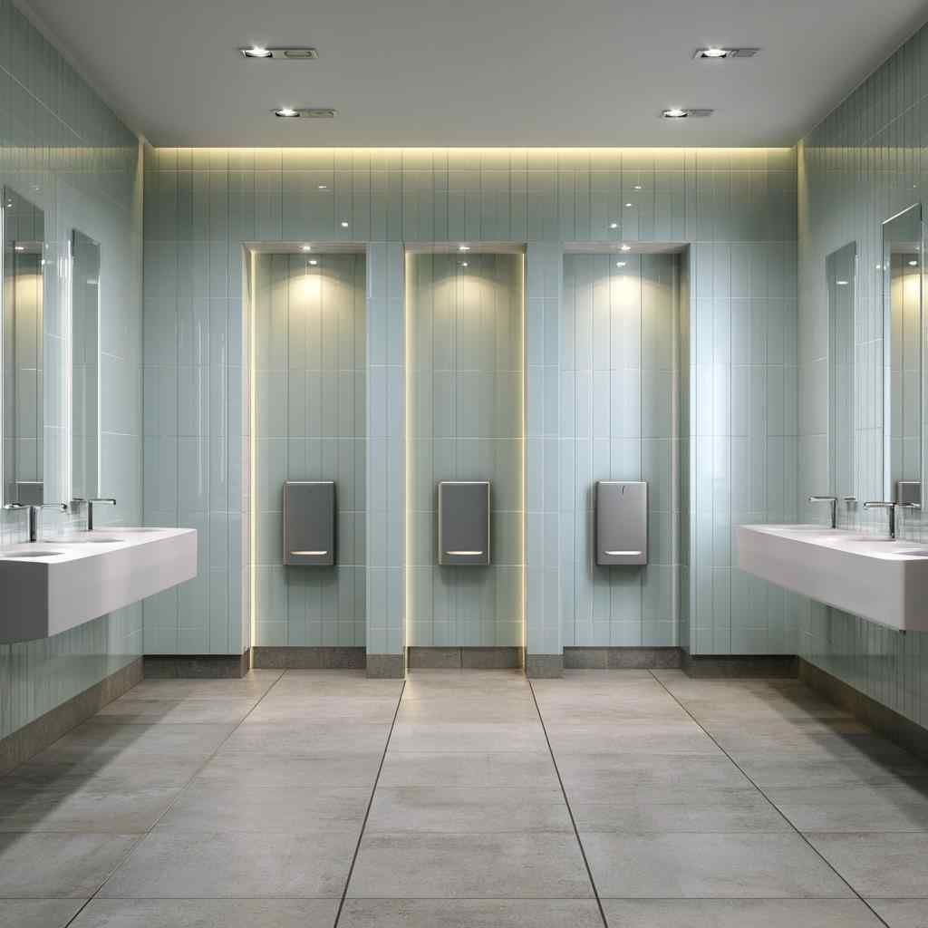 Commercial bathroom tiles design in sage green