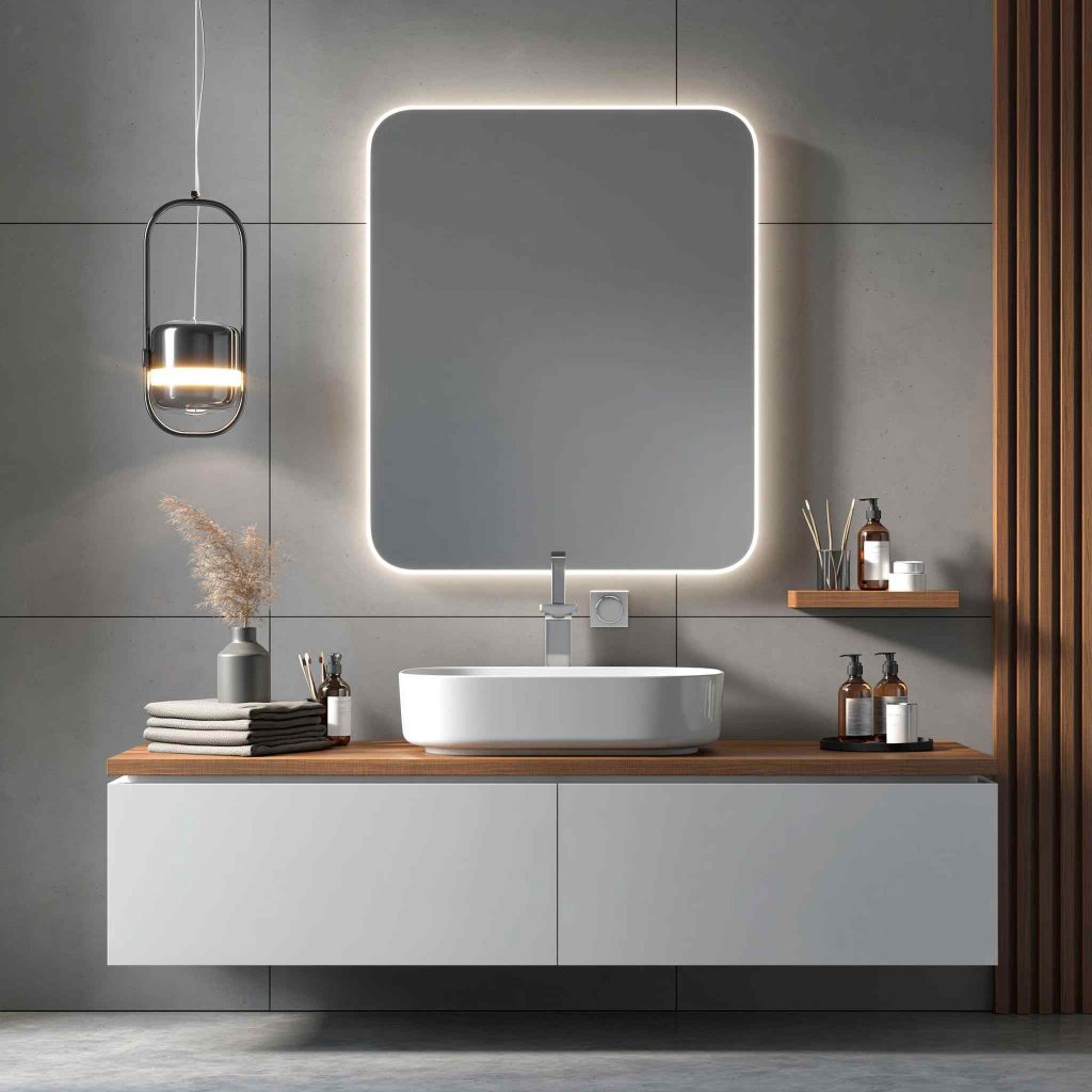  Concrete and fluted bathroom wall panelling design