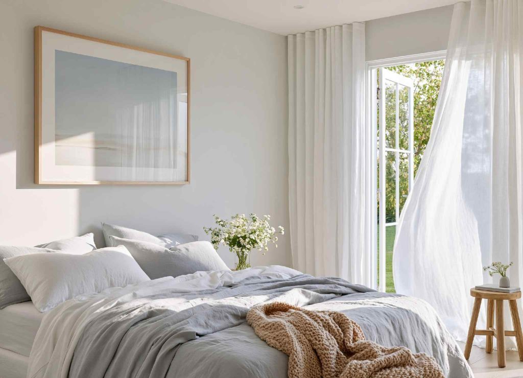 Contemporary natural relaxing bedroom with earthy textures