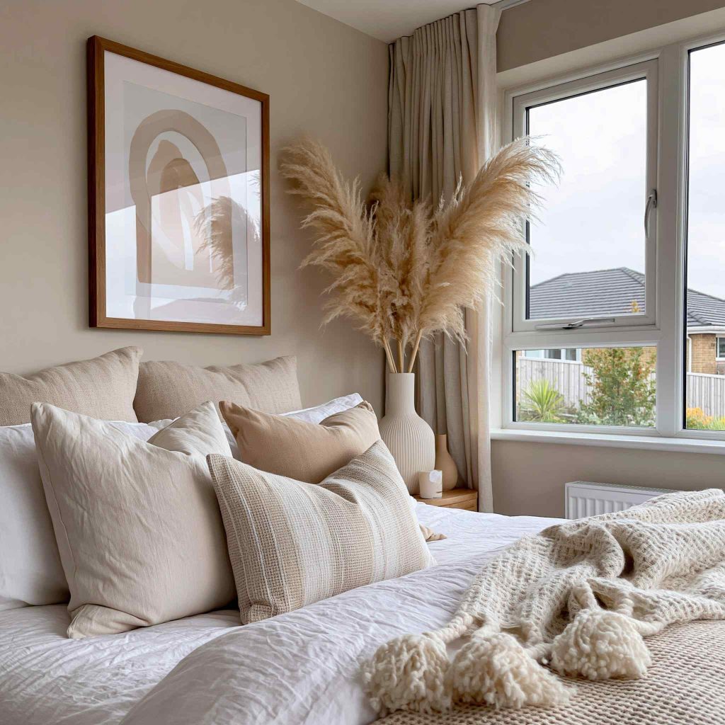 Cosy relaxing bedroom with neutral decor ideas