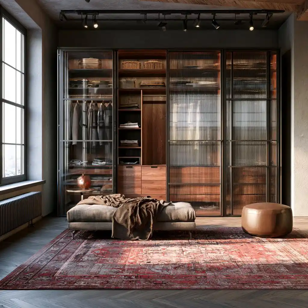 Unique closet door ideas with glass metal frames