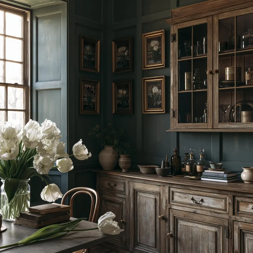 Victorian kitchen with glass-front cabinets and decor accents