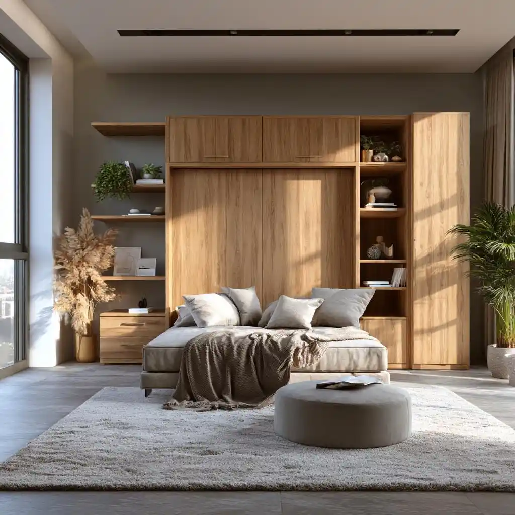 Wardrobe hidden bed folded into cabinetry