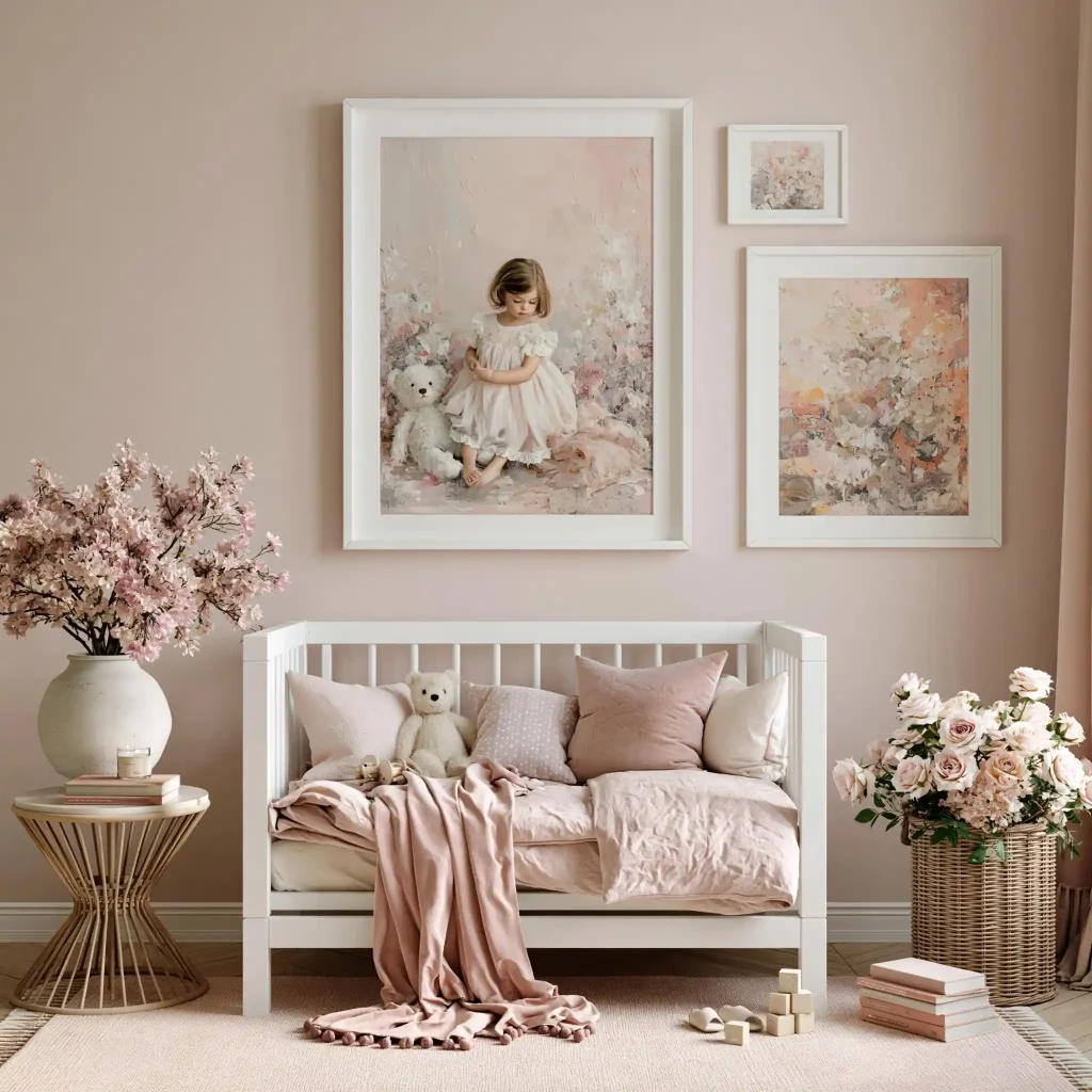 White laminate bed design in pink nursery