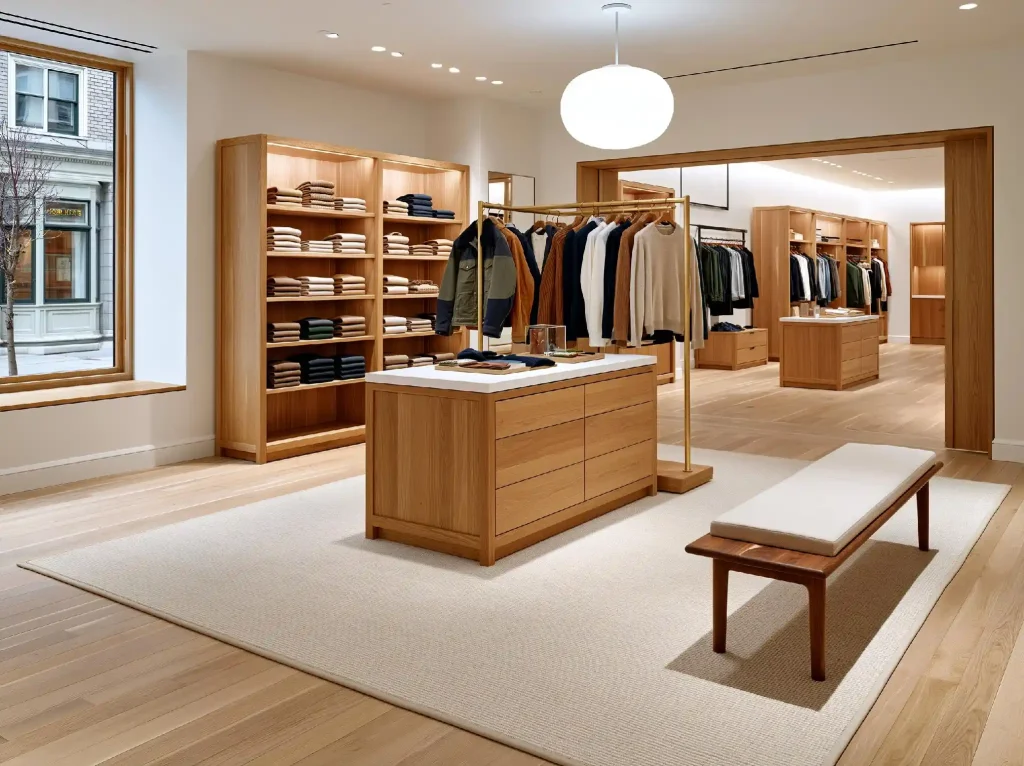 Small boutique interior design wood display