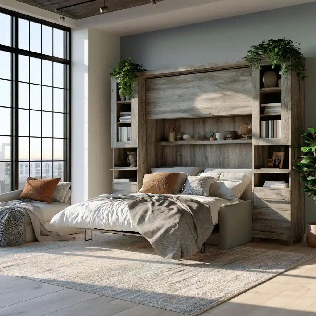 Sofa bed hidden bed idea wood cabinetry