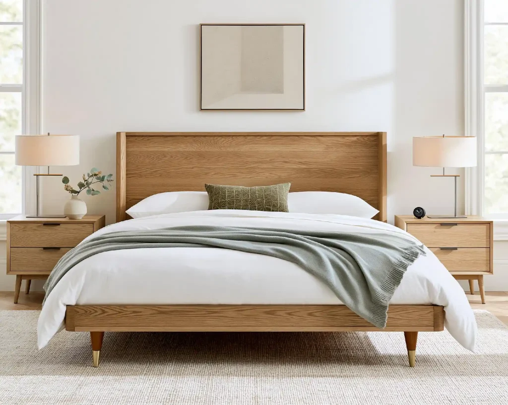 Oak laminate bed design with nightstands