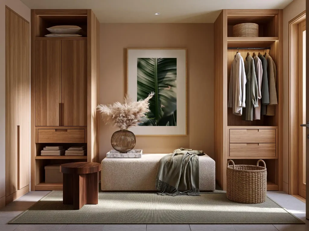  Open wood wardrobe with closet door ideas nook