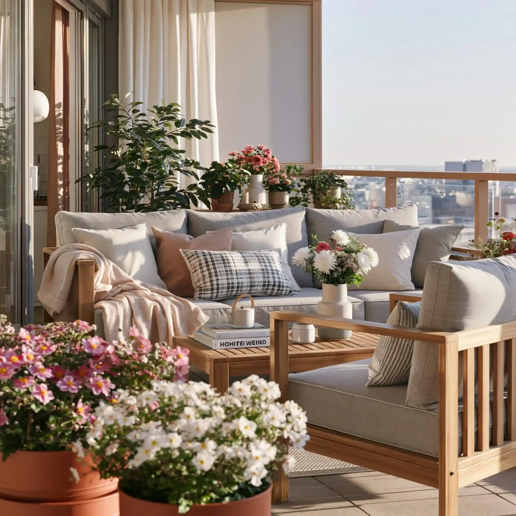 Modern bedroom balcony idea with lounge seating