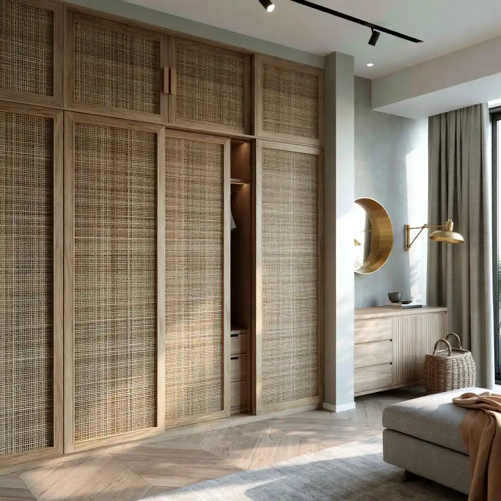 Modern closet door ideas with cane sliding panels