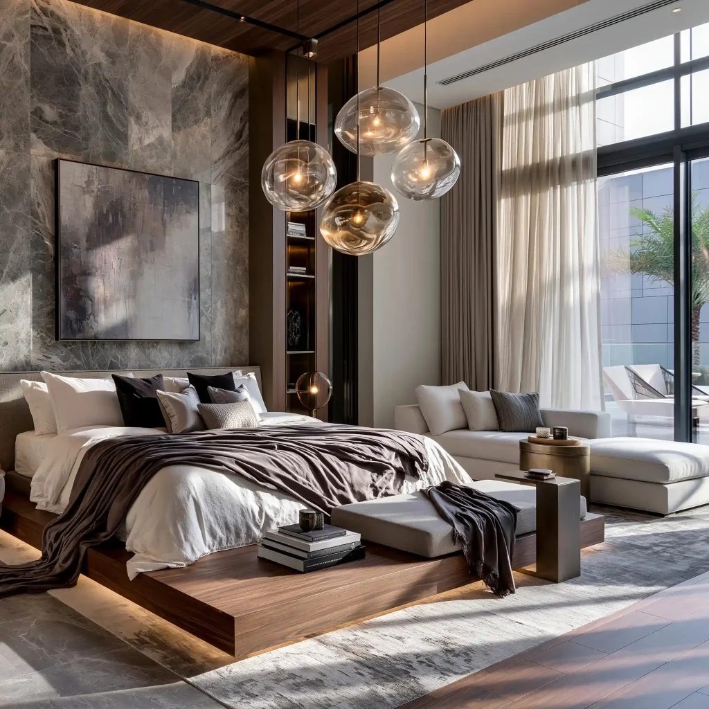 Modern minimalist bedroom chandelier with glass pendants