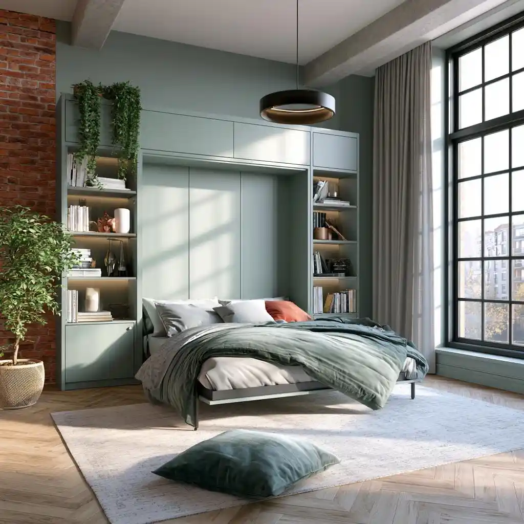 Sage green Murphy hidden bed idea