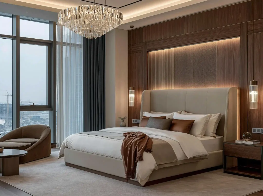 Luxury crystal chandelier idea for master bedroom