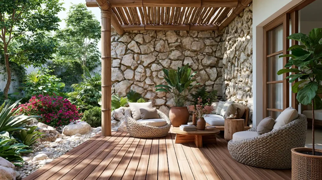 Master bedroom balcony idea with pergola loungers