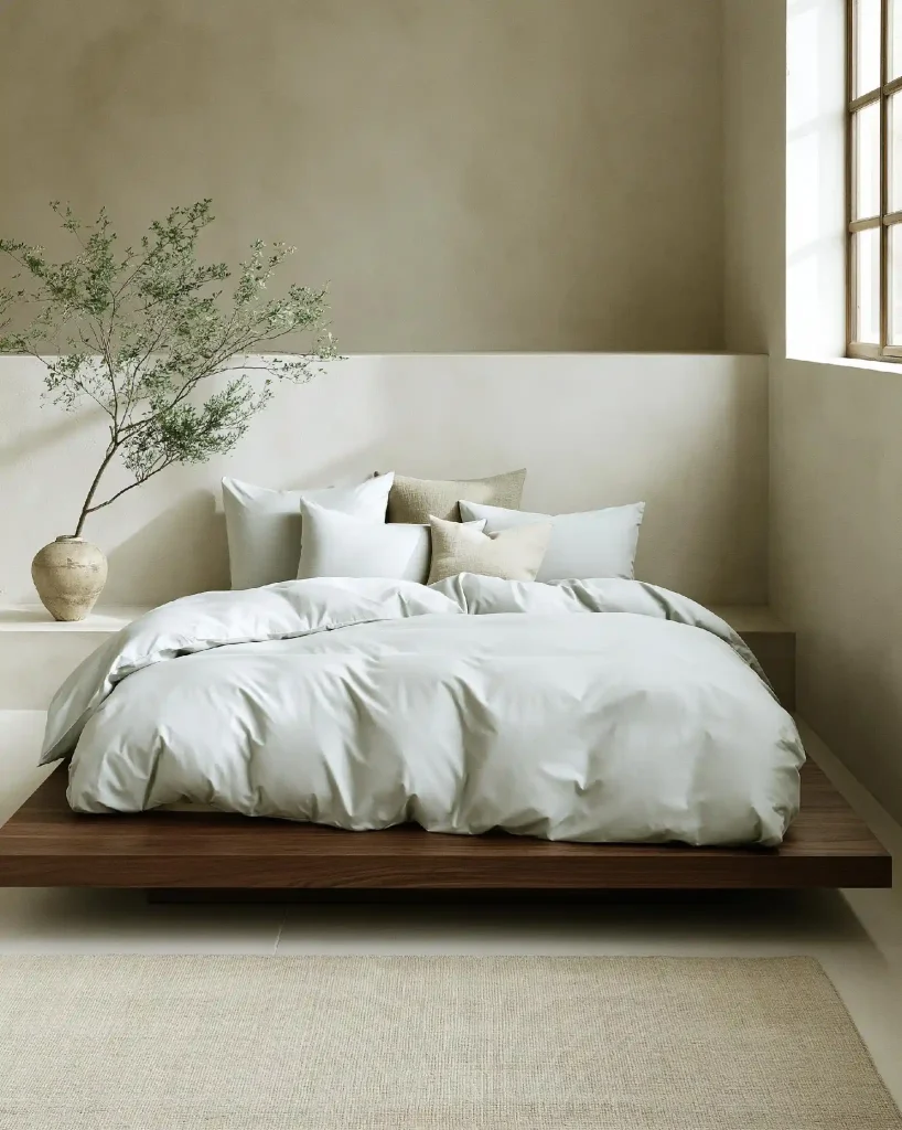 Minimalist wooden floating bed design bedroom