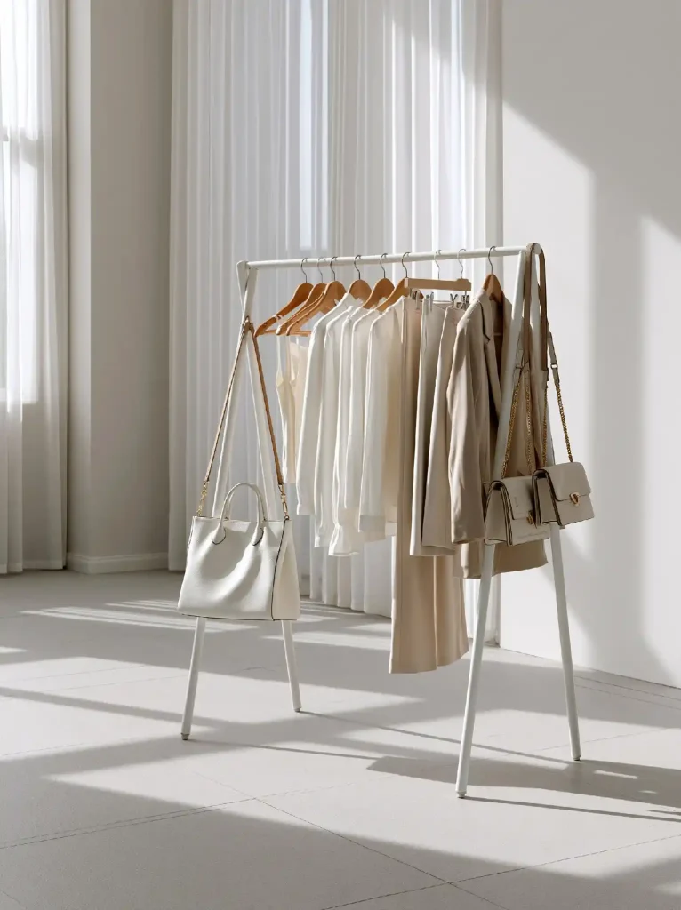 Minimal white freestanding DIY clothes rack