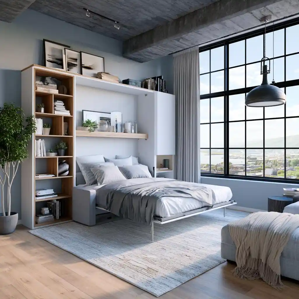 Hidden bed idea with bookshelf storage