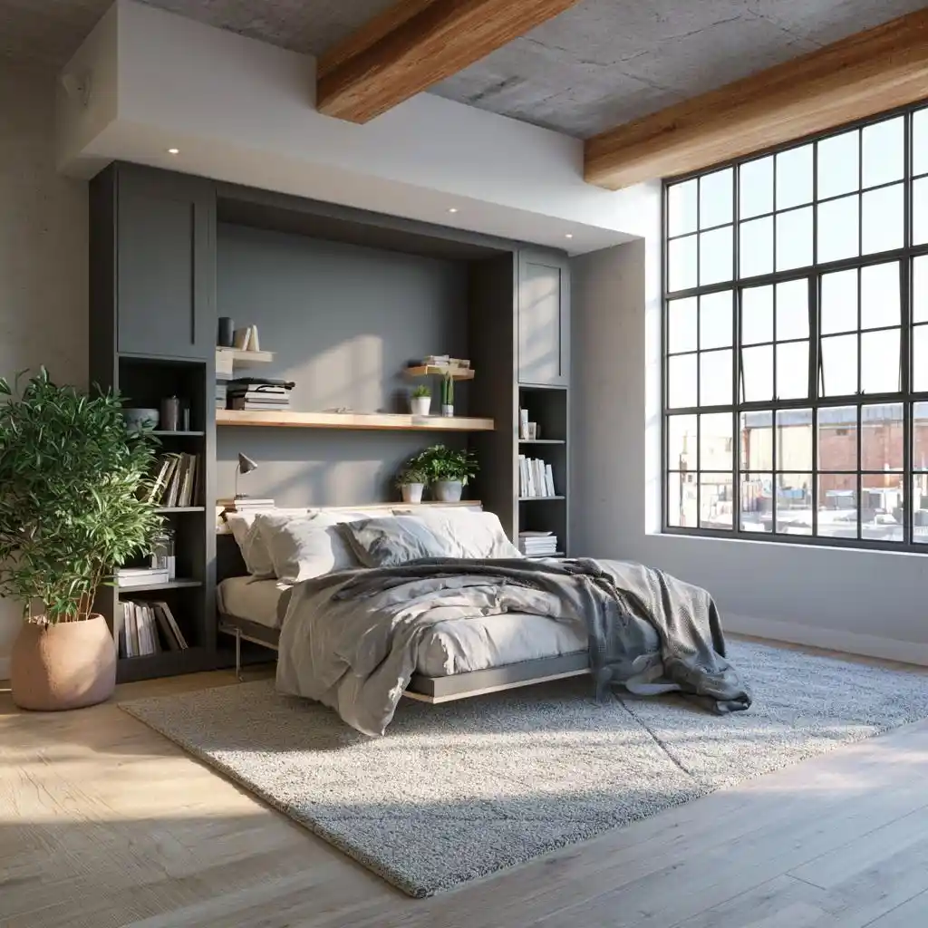 Hidden bed wall unit industrial loft