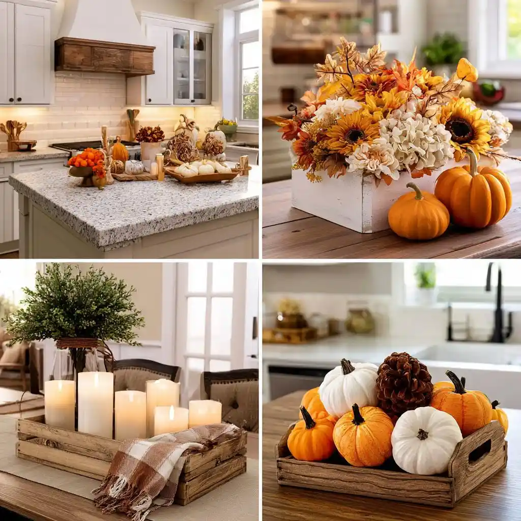 Fall kitchen decor ideas with pumpkins and candles