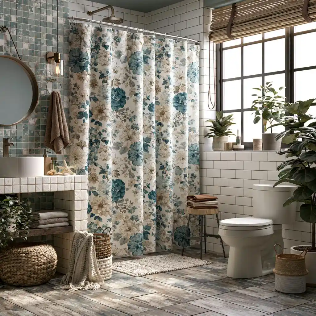 Floral print shower curtain bathroom decor idea