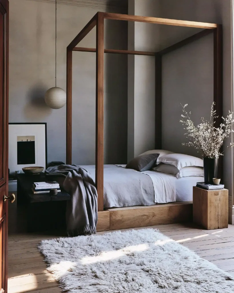 Four-poster wood laminate bed design bedroom