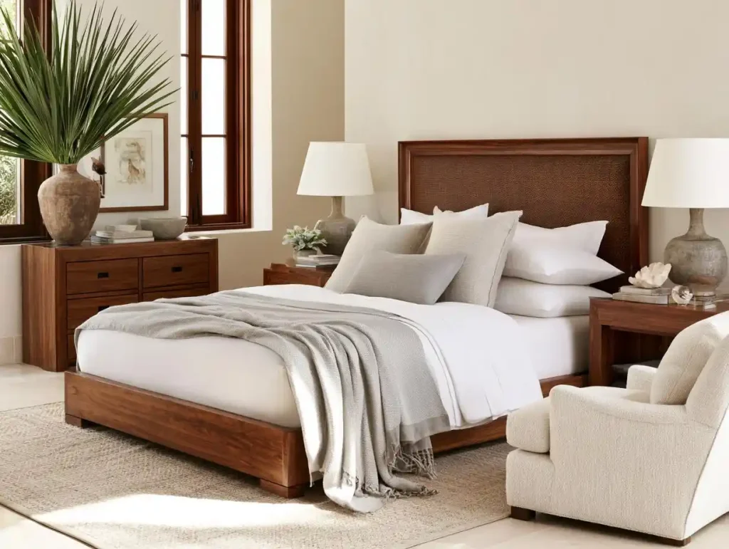 Dark wood laminate bed design classic bedroom