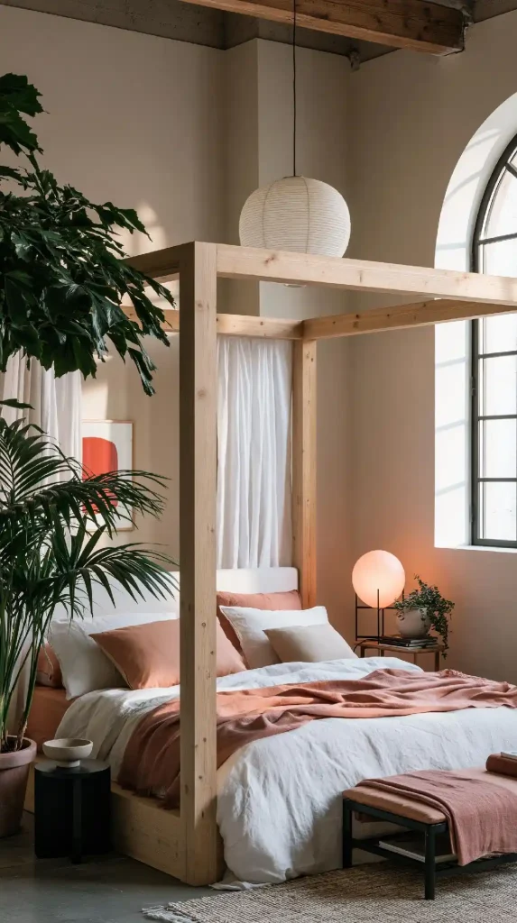 Bedroom lamp idea with pendant and floor lamp