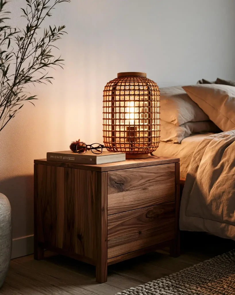 Rattan bedroom lamp idea on nightstand