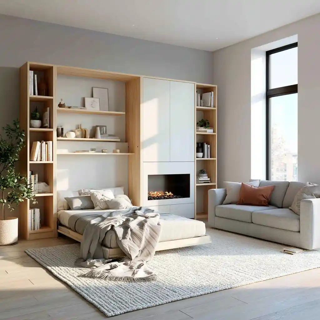 Bookcase hidden bed idea with shelving