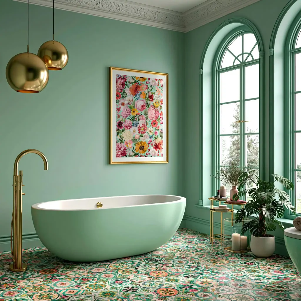 Botanical wall art bathroom decor idea