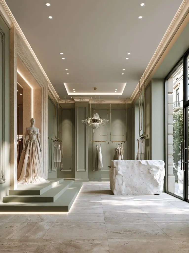 Luxury boutique interior design bridal display