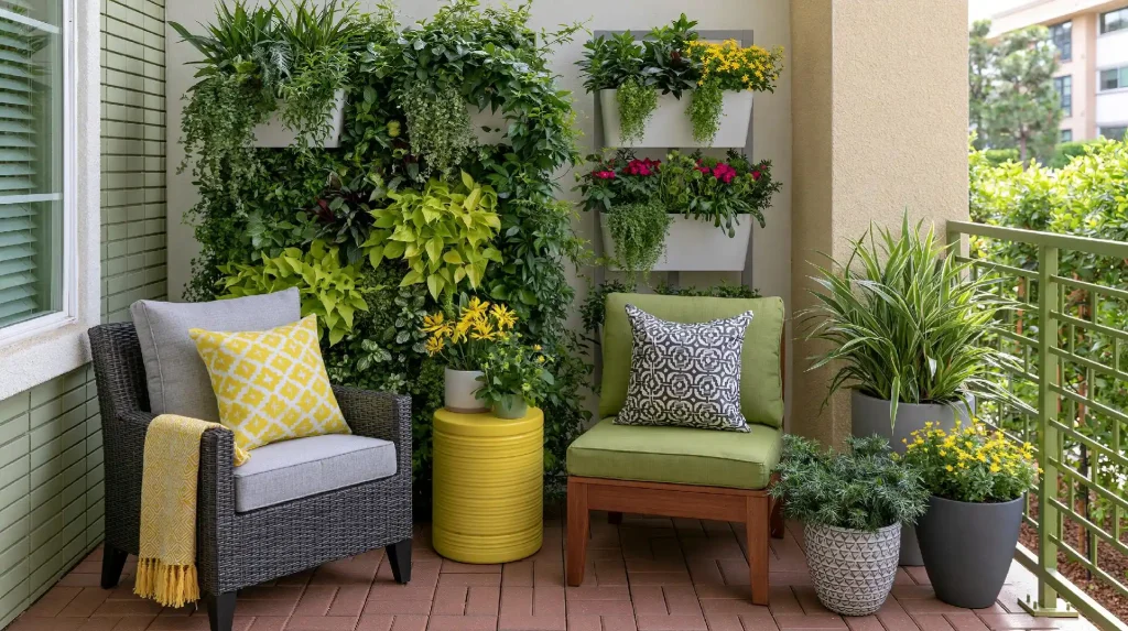 Bedroom balcony idea with vertical garden wall