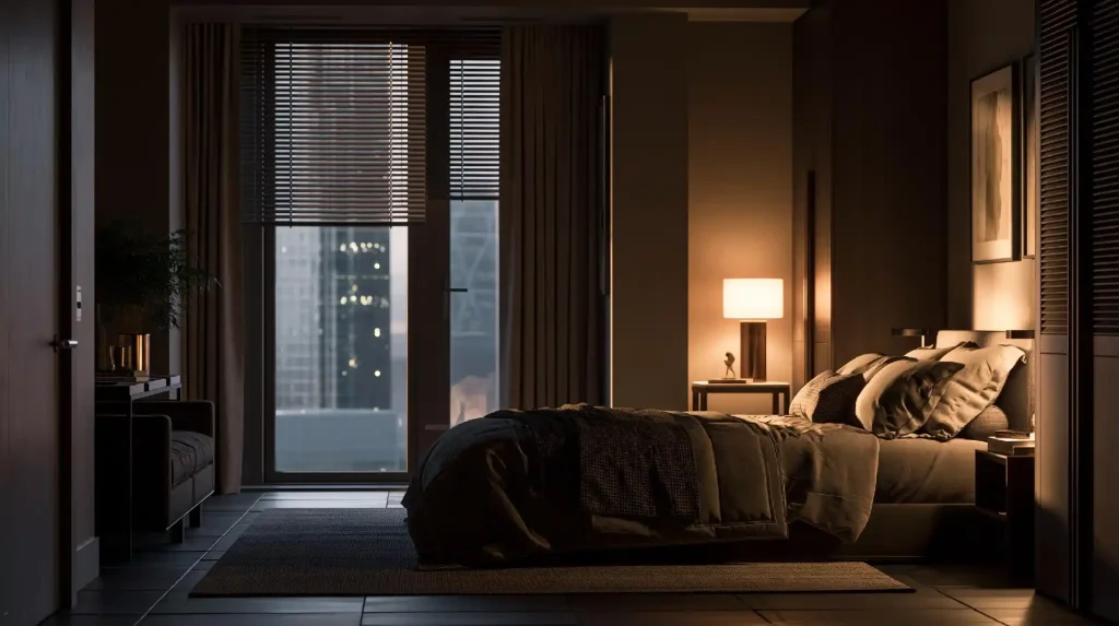 Bedroom lamp finish warm moody lighting