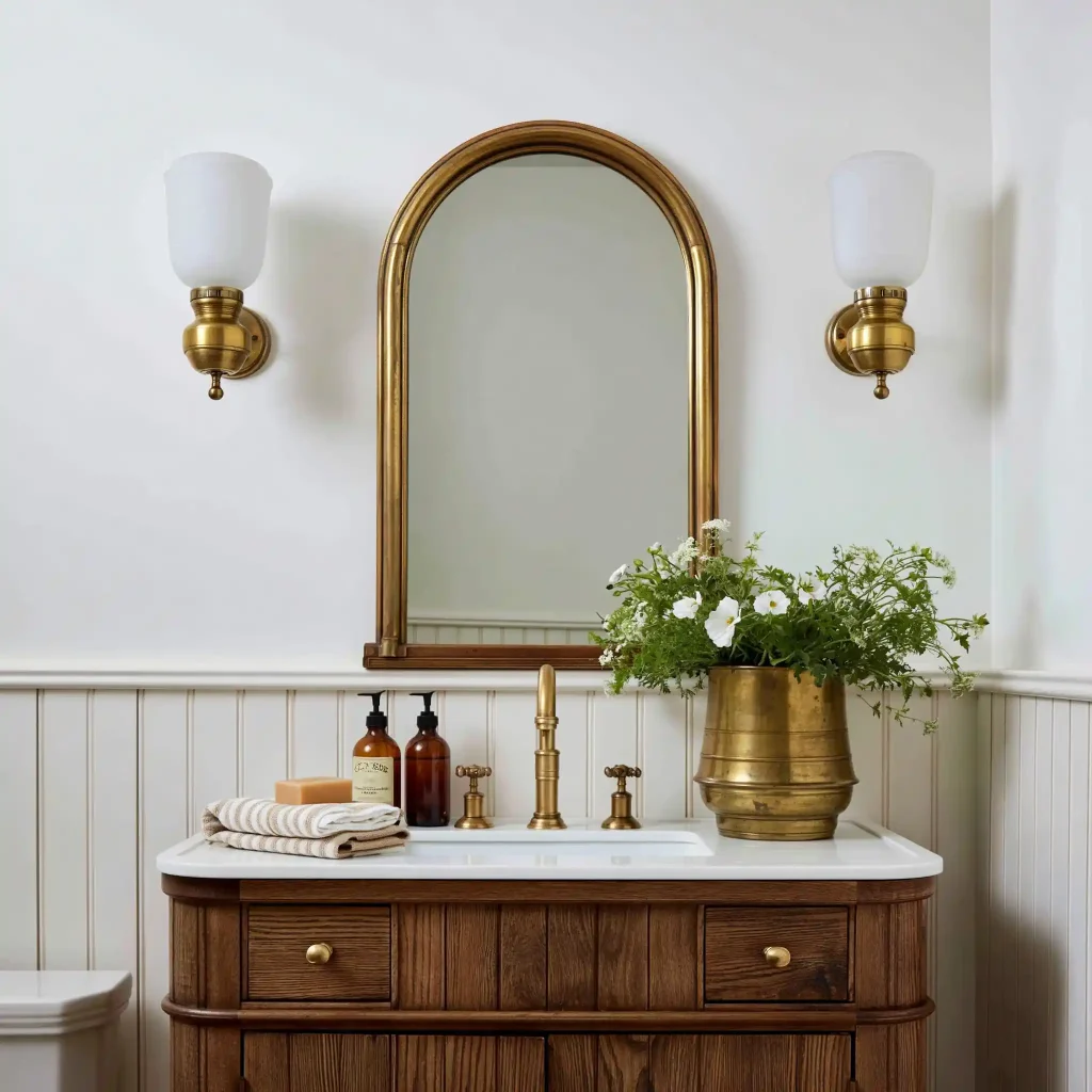 Bathroom floral decor idea with vanity styling