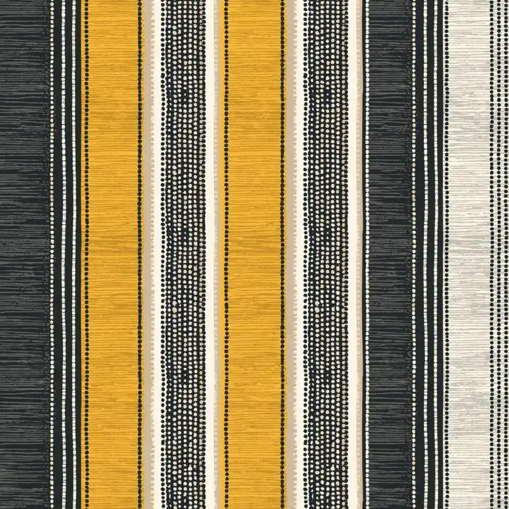 Striped mustard yellow and charcoal curtain fabric