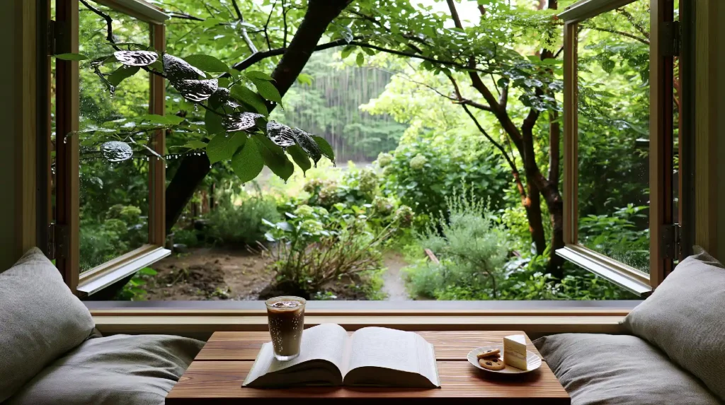  Open window seating idea with garden view