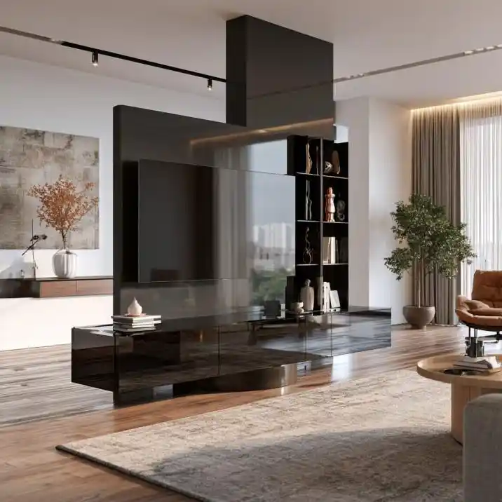  Rotating TV stand room divider design idea