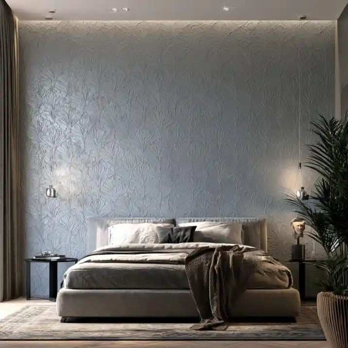 Dusty blue textured Royale Play feature wall