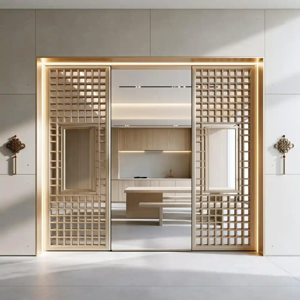Bamboo partition wall design lattice entryway screen