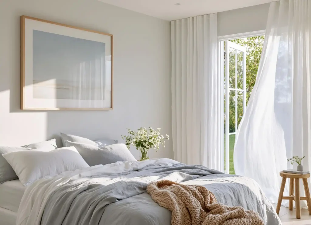 Bedroom window decor idea with sheer curtains