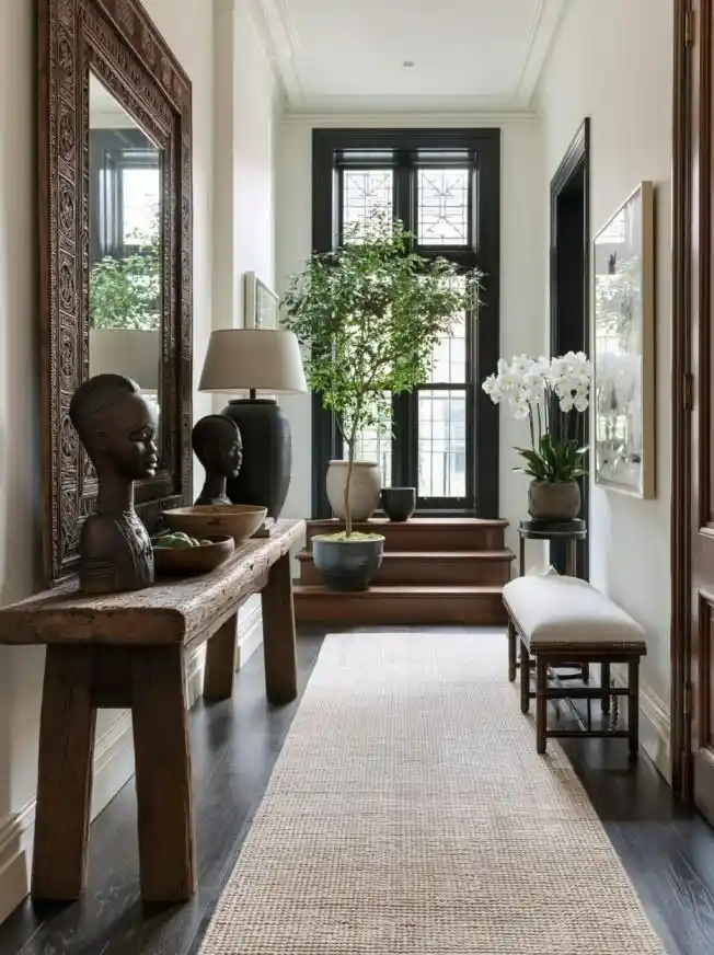  Entrance console table with mirror and greenery