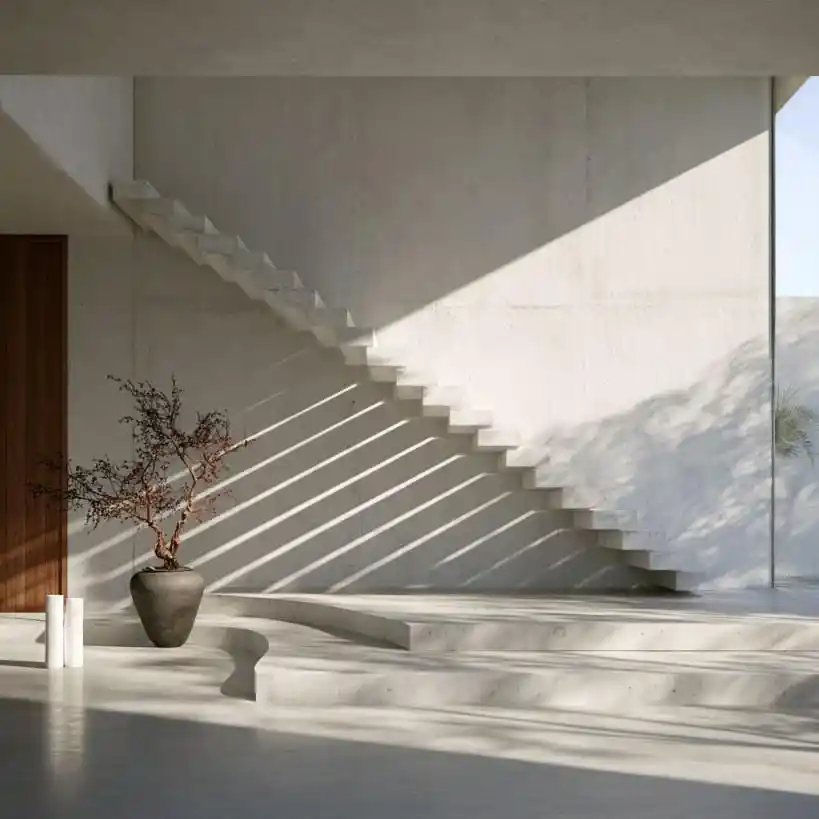  Exterior concrete staircase in minimalist courtyard