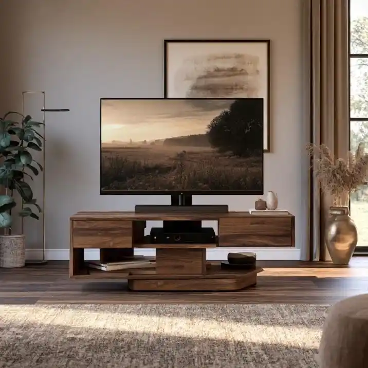  180 degree rotating TV stand with storage drawers
