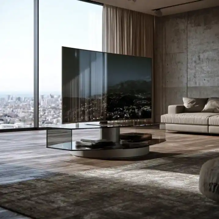 360 rotating TV stand with glass base