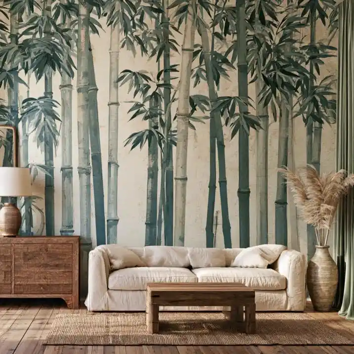 Bamboo design wall art mural in living room