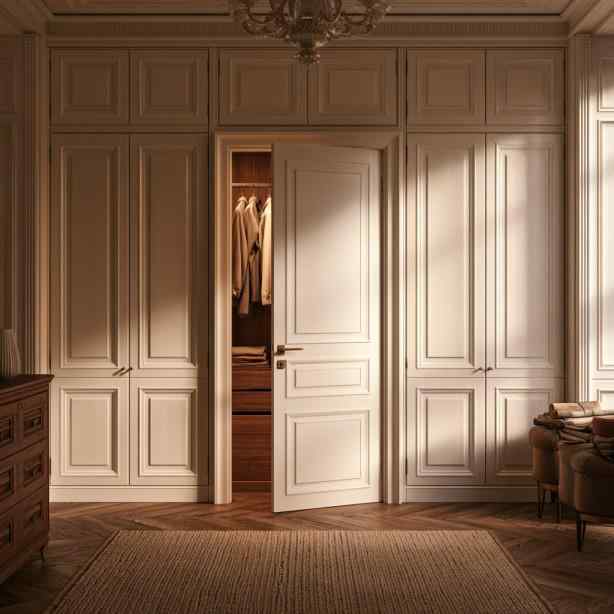 Wardrobe hidden door design in classic panelled interiors