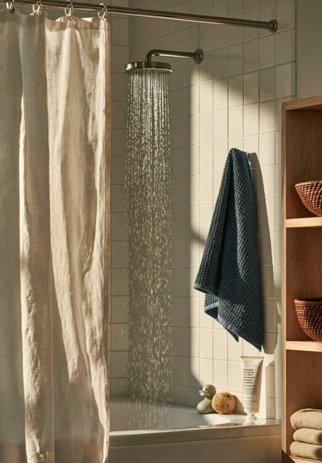 White bathtub tile design in shower area