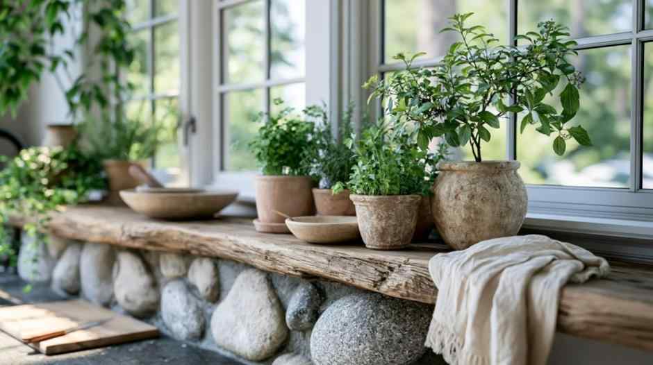 Window-side courtyard bench garden seating idea